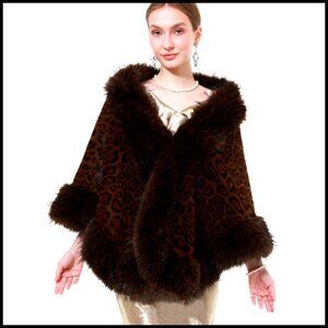 Faux Fur Shawl Wrap Elegant Winter Cape Coat Bridal Wedding Party Chic